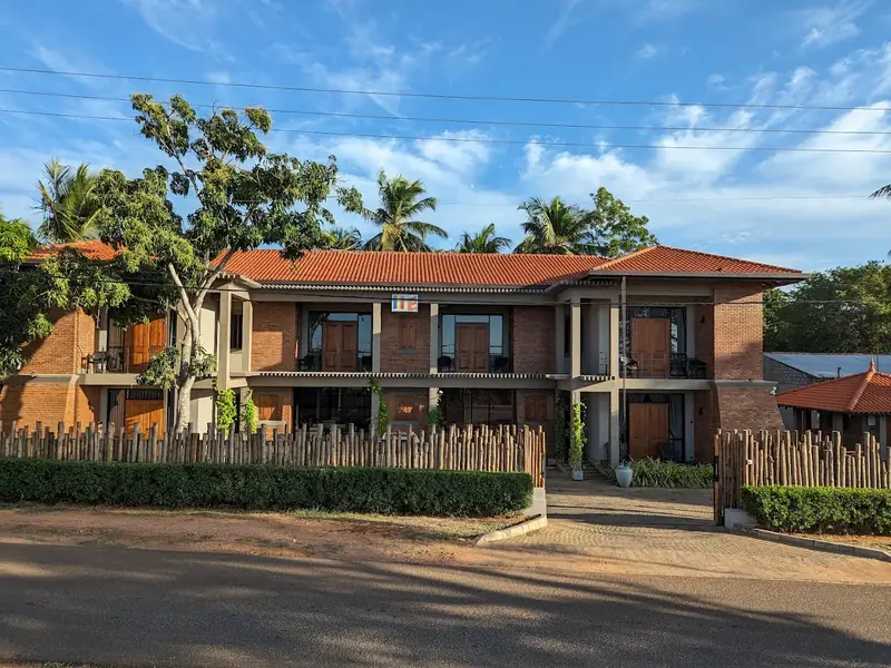 Abhaya Mandapa hotel exterior with modern brick design in Anuradhapura