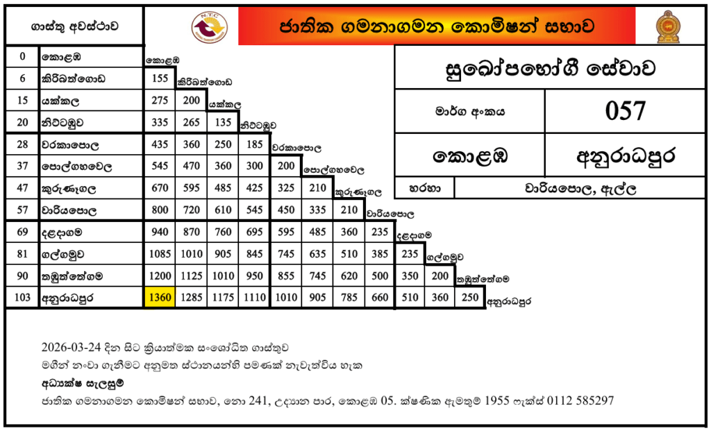anuradhapura colombo ac bus fare updated mar 24 2026